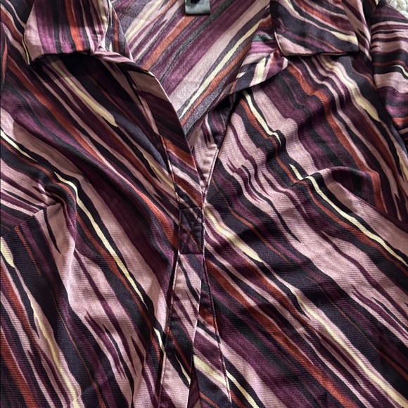 bebe Y2K Purple Brown Striped Sheer Long Sleeve Blouse Top Shirt Womans Medium - Picture 5 of 5